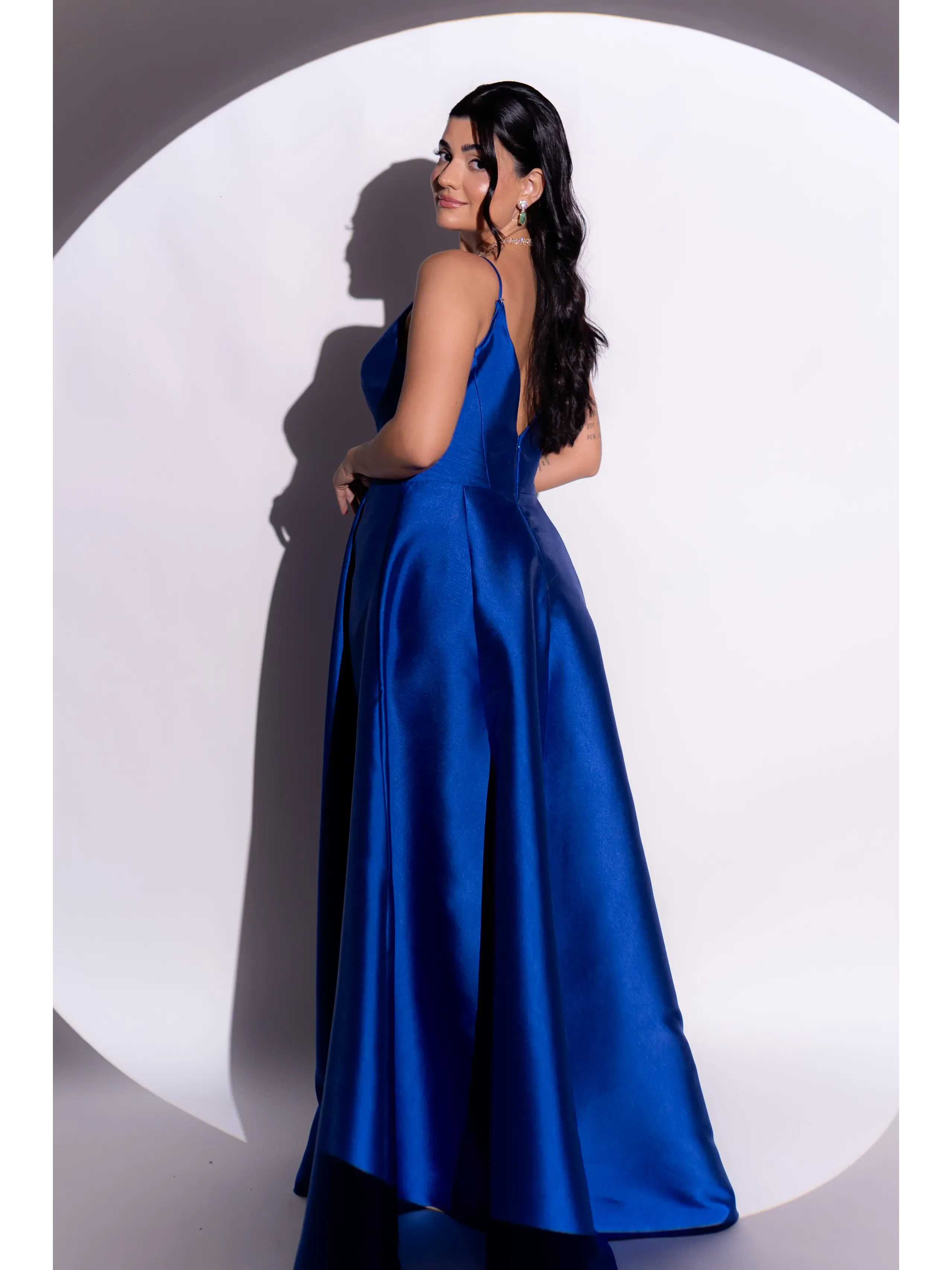 Longo azul royal com nervuras pespontadas ASD989.1.webp