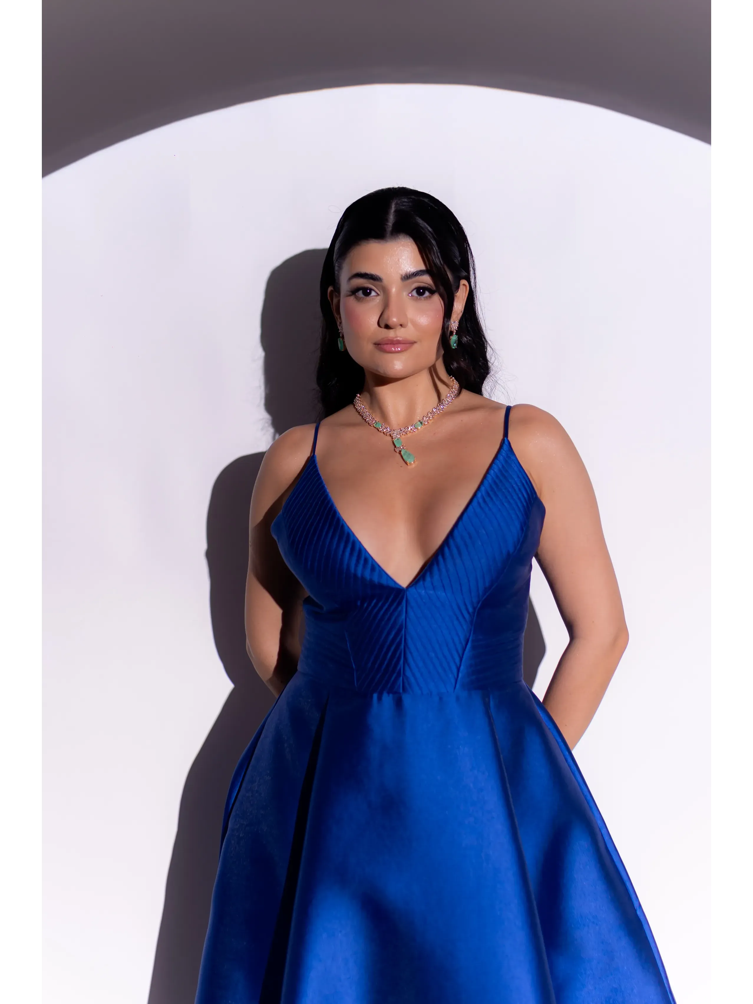 Longo azul royal com nervuras pespontadas ASD989.2.webp