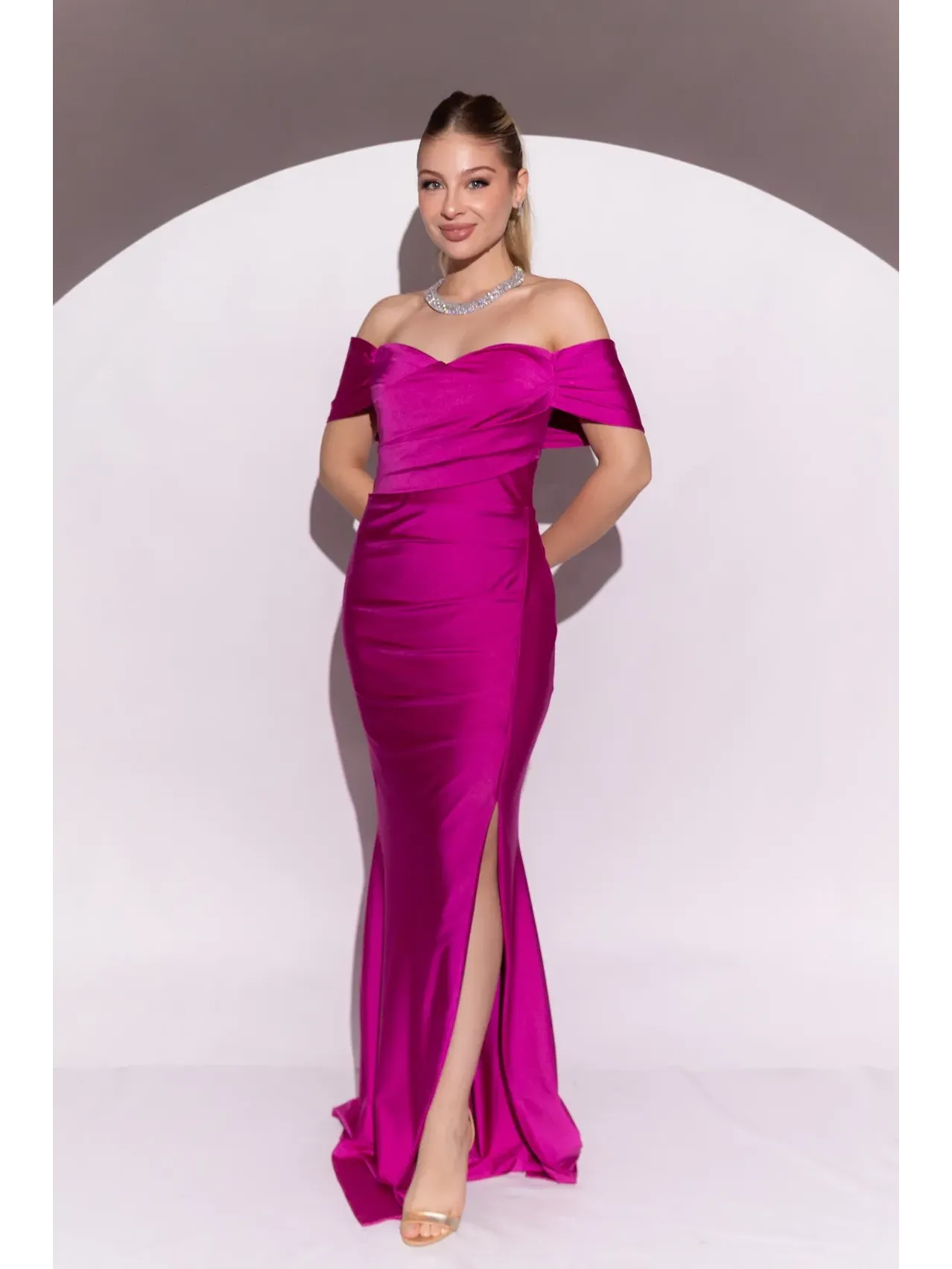longo fucsia ombro a ombro formato sereia e fenda ASD1029.3.webp